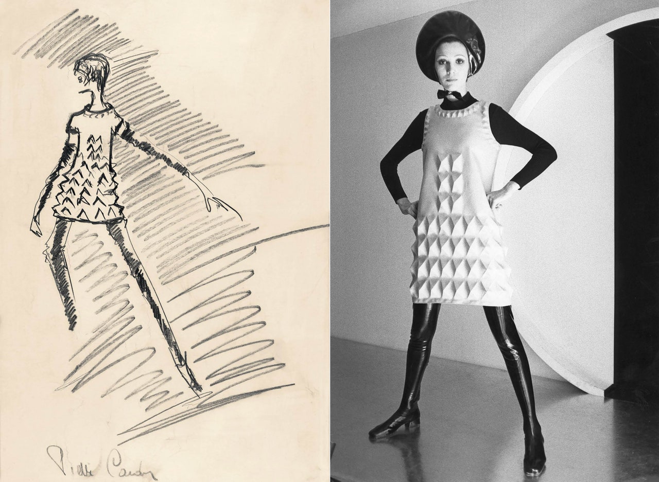 Bản phác thảo cùng chiếc váy mini “Cardine” được thiết kế vào năm 1968. 