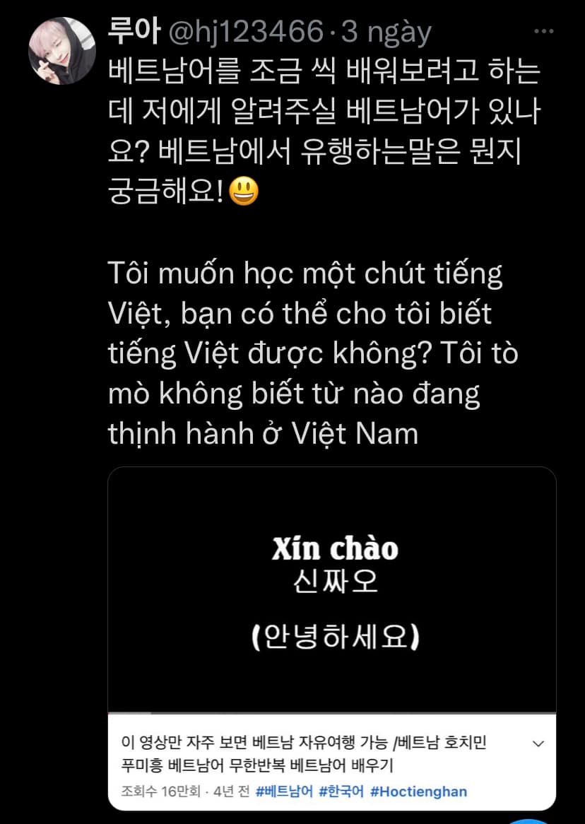 Bạn fan đăng tweet hỏi mọi người về cách học tiếng Việt