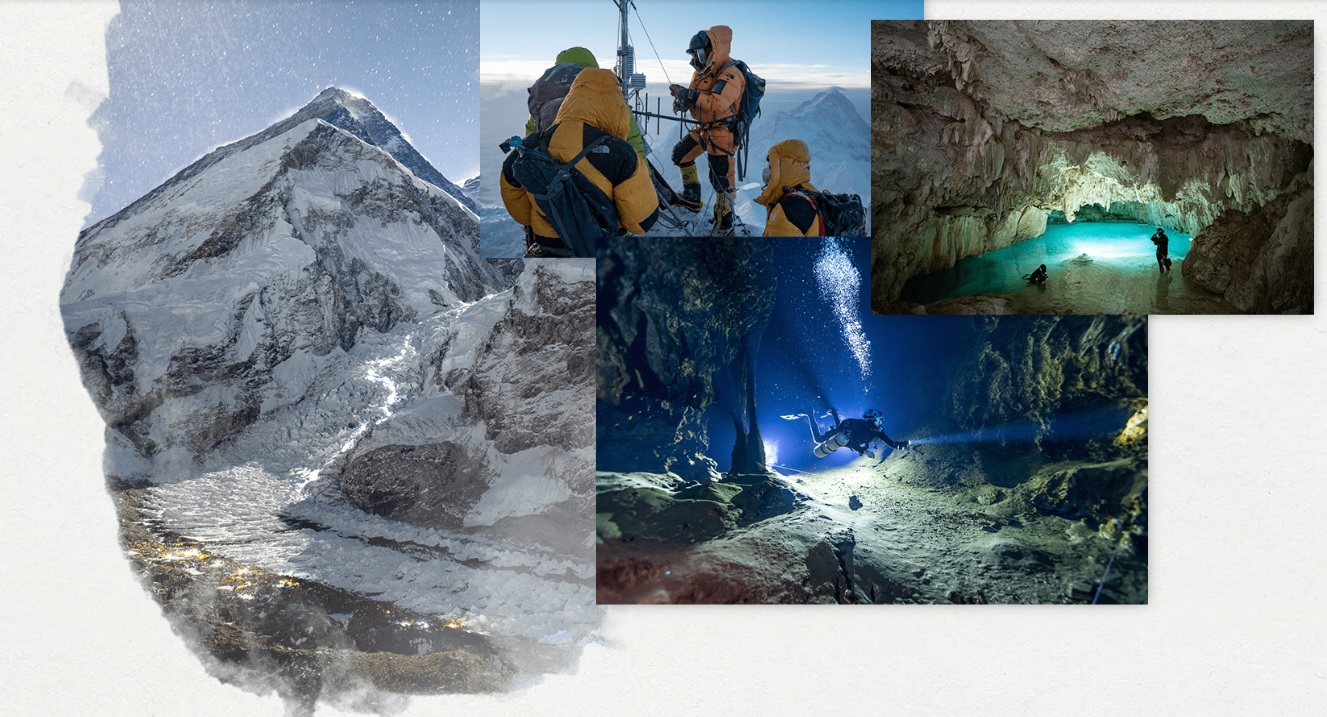 Các nhà khoa học đã leo lên đỉnh Everest (trên cùng bên trái và bên phải) để lắp đặt trạm thời ...