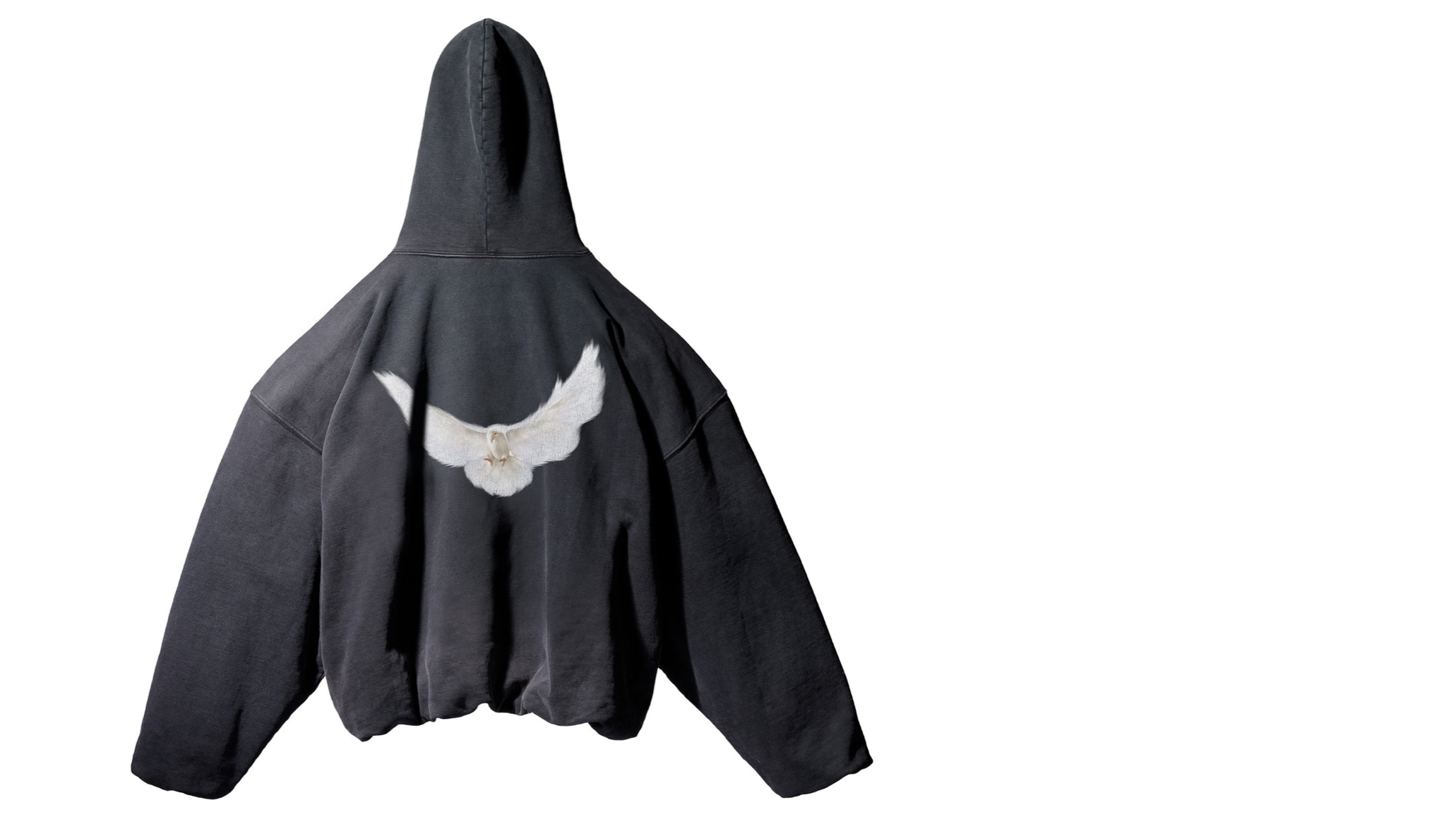 Mặt sau của dòng áo phông và hoodie có in hình một chú chim bồ câu trắng