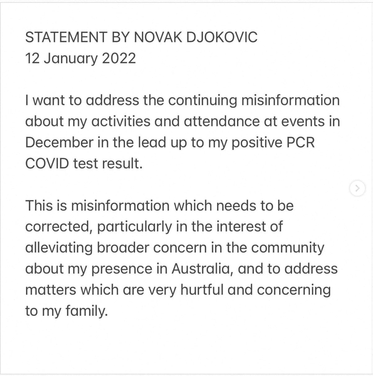 Bài đăng trên Instagram của Novak Djokovic