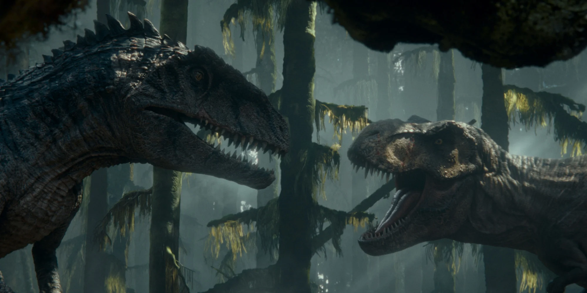 Một con Giganotosaurus và T. Rex trong Jurassic World Dominion.