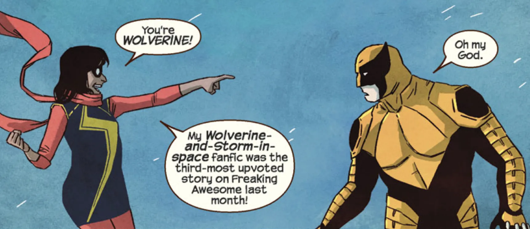 Ms.Marvel trong truyện tranh khi gặp Wolverine