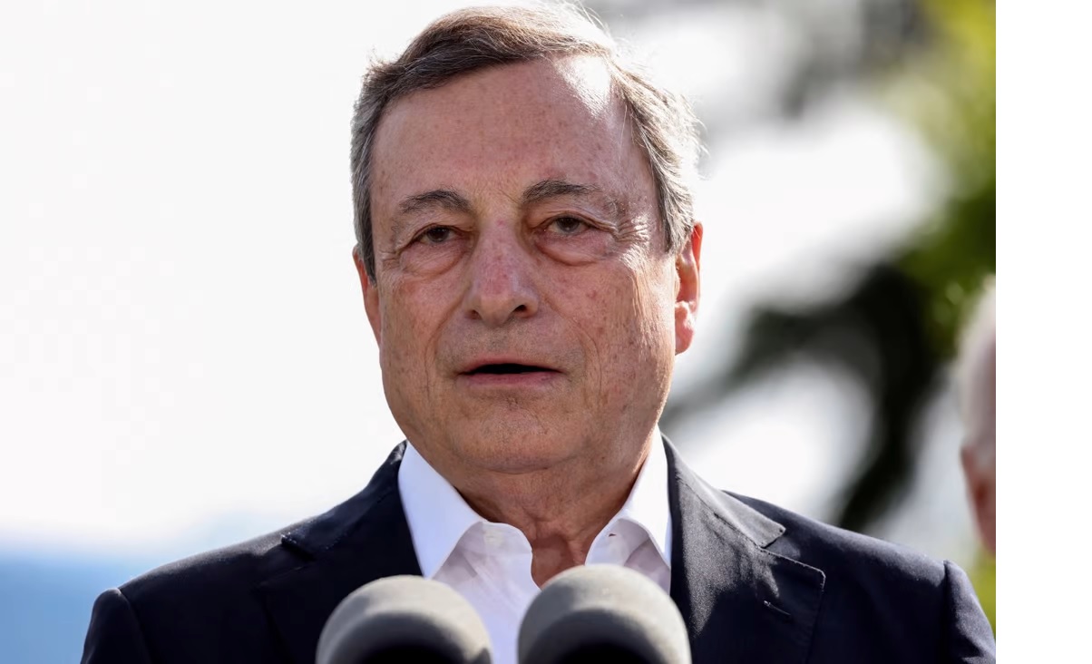 Thủ tướng Ý Mario Draghi phát biểu trong ngày đầu tiên của hội nghị thượng đỉnh các nhà lãnh G7 ...
