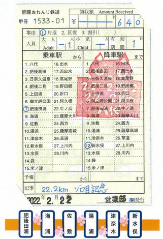 Đến cả dấu đỏ đóng trên vé cũng phải là hình mèo mới chịu (Ảnh: Hisatsu Orange Railway)